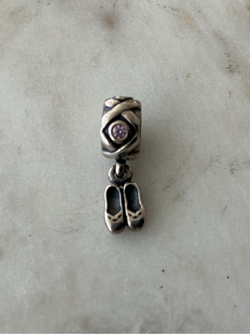 Pandora - Ballet Silver Slipper charm with Pink Stones bead